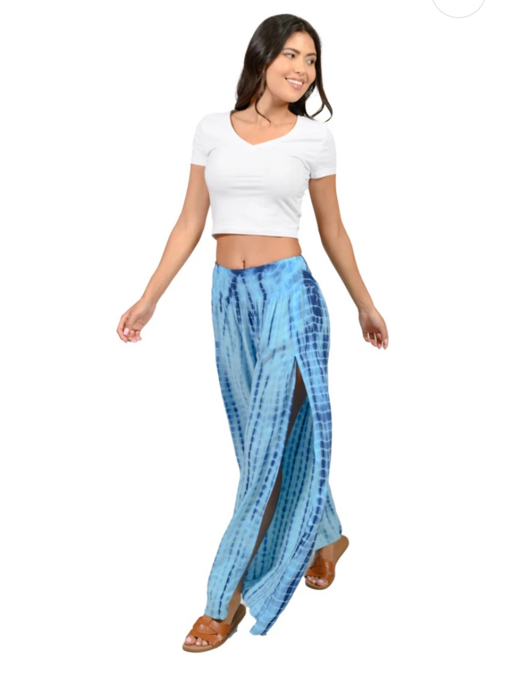 Blue Wide Leg Cover-up Pants Tie Dye Resort Festival Beach Small Medium